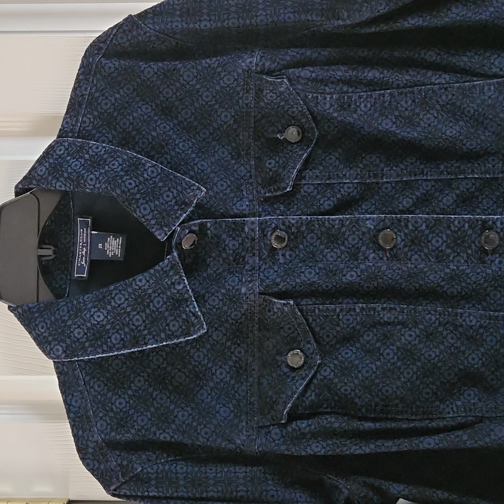 Charter Club Dark Blue Patterned Jean Jacket